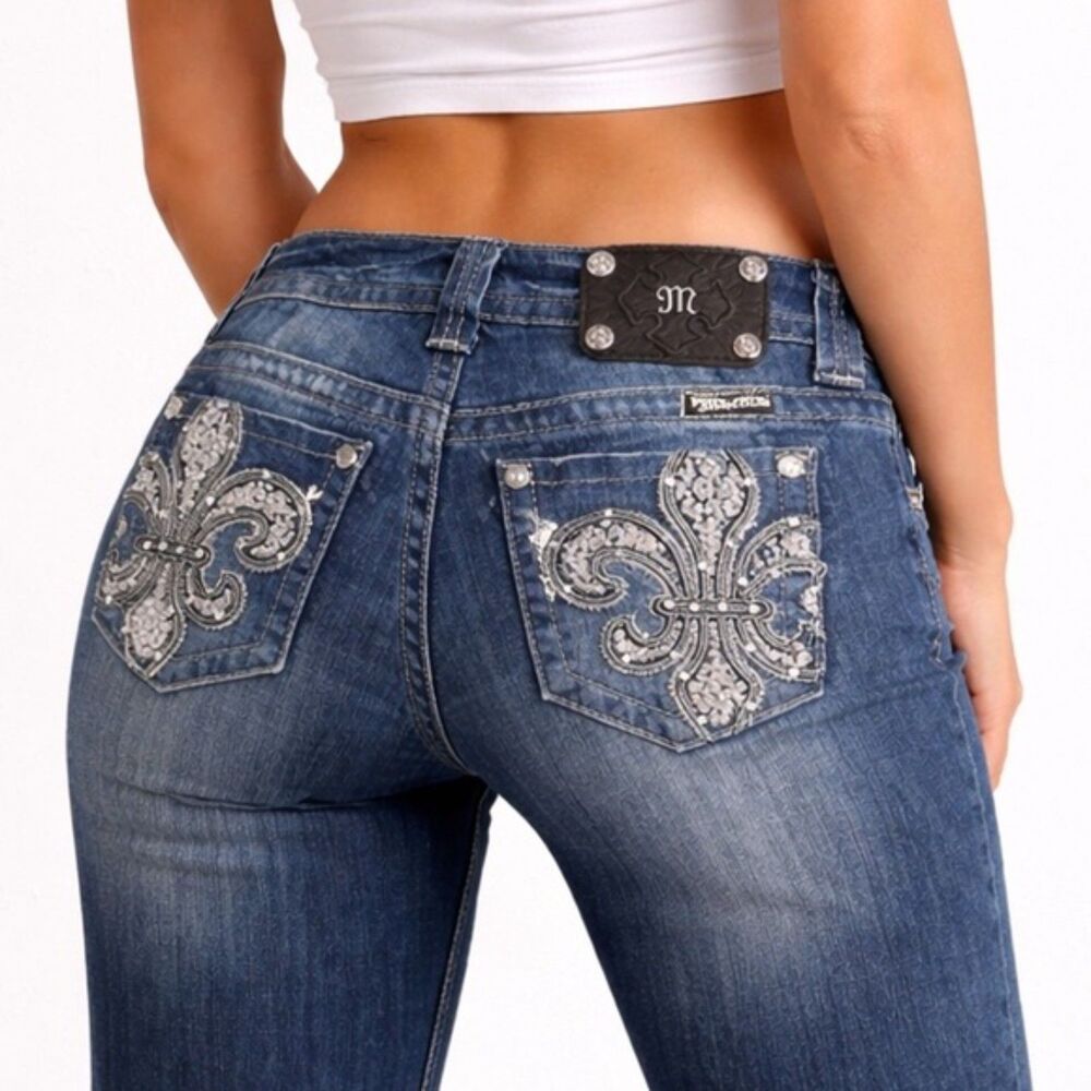 Miss Me Jeans FDL Easy Straight Dark Wash Rhinestone Bling Pockets Size 26 | 2